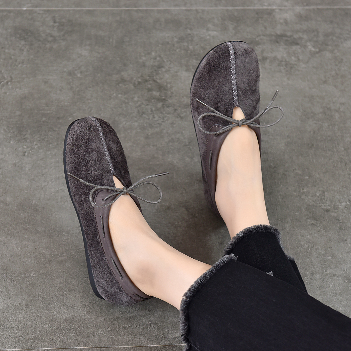 First-Layer Cowhide Round-Toe Butterfly Low-Top Flat Shoes 2026 Spring/Summer New Genuine Leather Women's Flats Soft Leather Women's Shoes