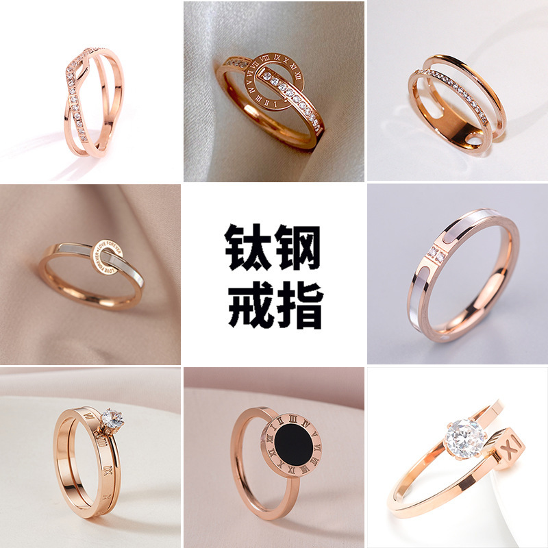Simple Ins Colorful Titanium Steel Ring Women's Rose Gold Zircon Couple's Color-free Opening Ring Niche Trendy Jewelry Simple Ins Colorful Titanium Steel Ring Women's Rose Gold Zircon Couple's Color-free Opening Ring Niche Trendy Jewelry