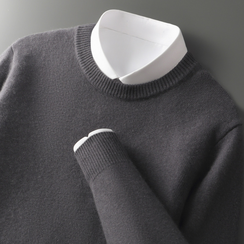 Thickened Loose Men's Inner Round Neck Long-Sleeved Pullover 35 Cashmere 36 Wool Base Winter Warm Knitwear Thickened Loose Men's Inner Round Neck Long-Sleeved Pullover 35 Cashmere 36 Wool Base Winter Warm Knitwear