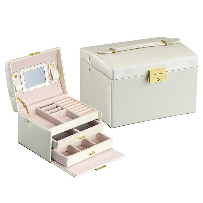 Caja de Joyería de Tres Niveles de Suministro Directo Transfronterizo, Caja de Almacenamiento de Joyería de Gran Capacidad, Caja de Almacenamiento de Joyería Multicapa para Pendientes, Comercio Exterior