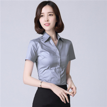 职业衬衫女短袖夏季薄款灰色衬衣工装套装气质工作服正装白色上衣