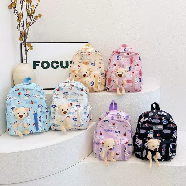 Children's bag cute cartoon bear backpack for kindergarten girls, stylish trendy small school bag, casual snack backpack