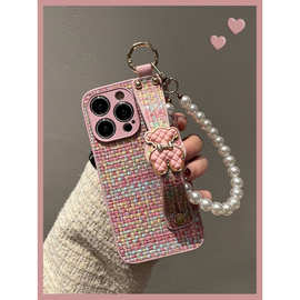 粉彩色编织皮纹熊腕带链适用苹果14promax手机壳15pro新款iphone7