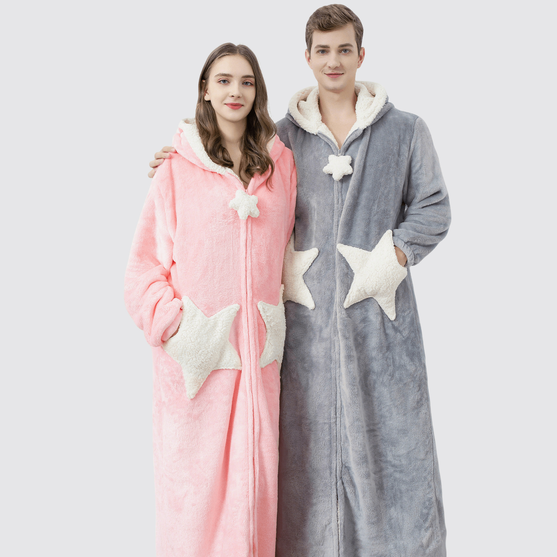 Más tamaño camisón de la estrella de las mujeres coral fleece engrosado pijamas hombres otoño e invierno largo transfronterizo exclusivo para fábrica al por mayor