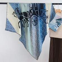 双马车休闲气质新真丝丝巾春秋110大方巾桑蚕丝围巾女士高档披肩