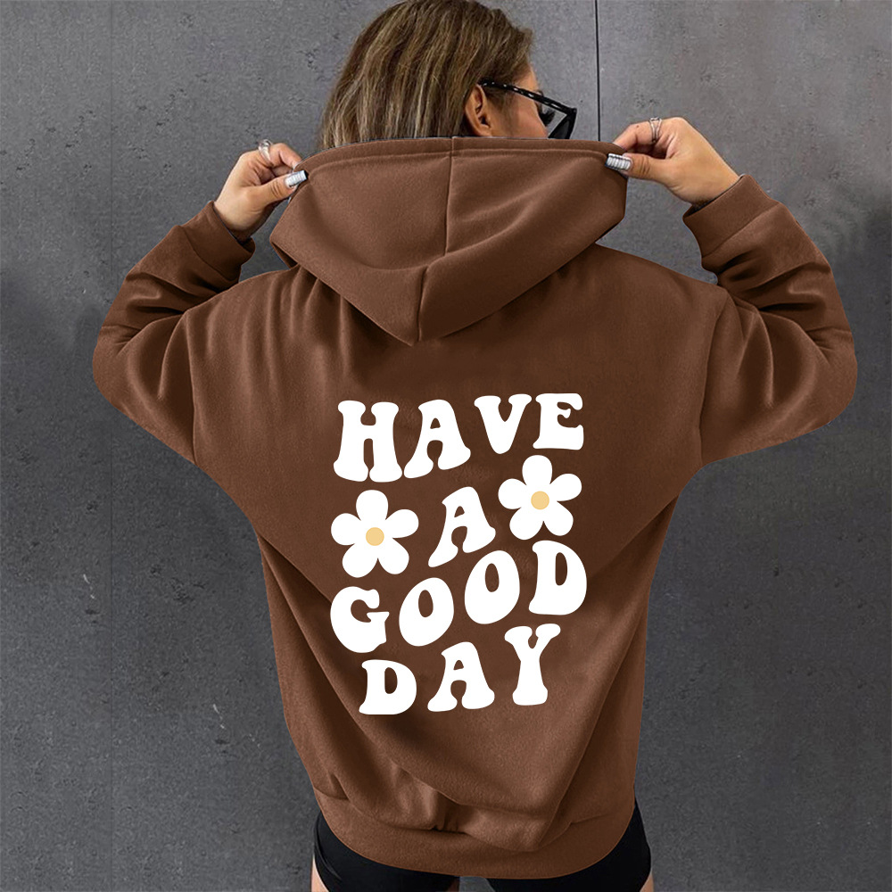 TENGA UN BUEN DÍA carta de impresión suéter con capucha gota hombro manga larga lana europea y americana Otoño e Invierno Sudadera con capucha para las mujeres