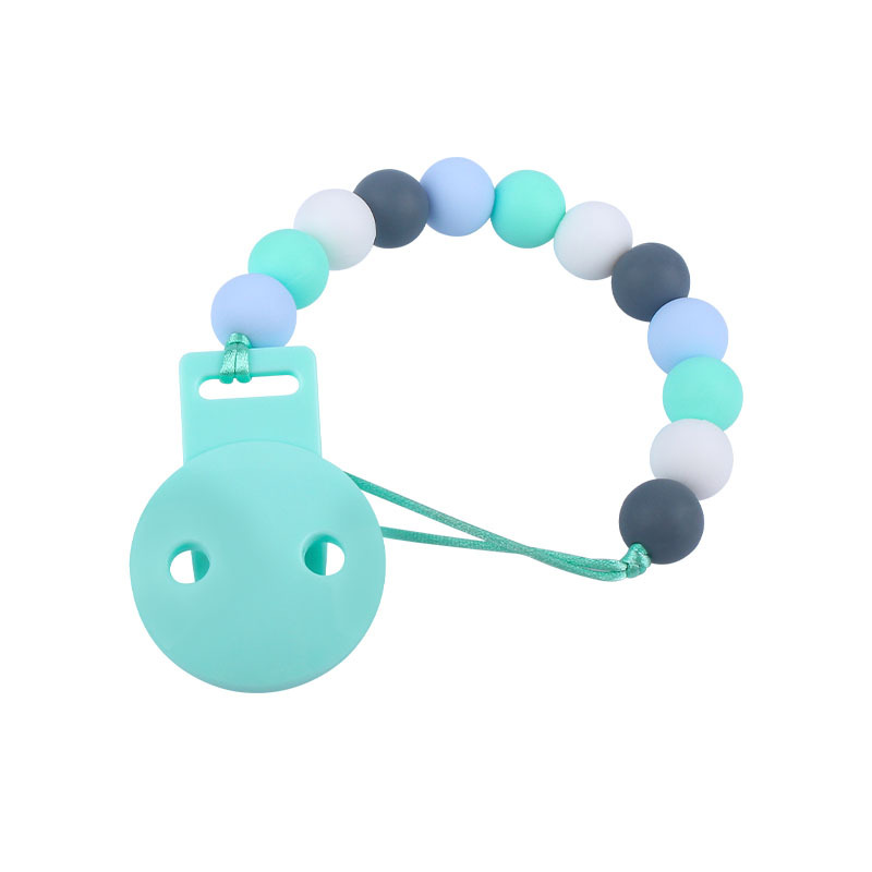 Amazon nuevo bebé suministros bebé calmante cuentas de silicona pezón cadena anti-caída bebé Juguete plástico chupete clip