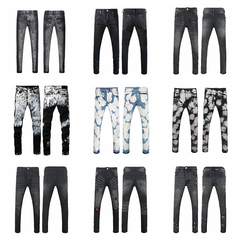 Cross-Border European Size In-Stock High Street Black Slim-Fit Jeans Cross-Border P Brand New Elastic Skinny Men's Pants Miscellaneous Styles t
