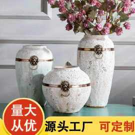 景德镇带铜环日式清新白色花瓶摆件园林客厅展厅会所软装饰花盆