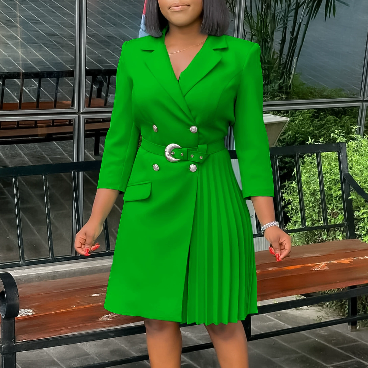 D3284 Amazon новая внешняя торговля высокая талия мода талия сшивание складки сшивания среднего длинного костюма платье