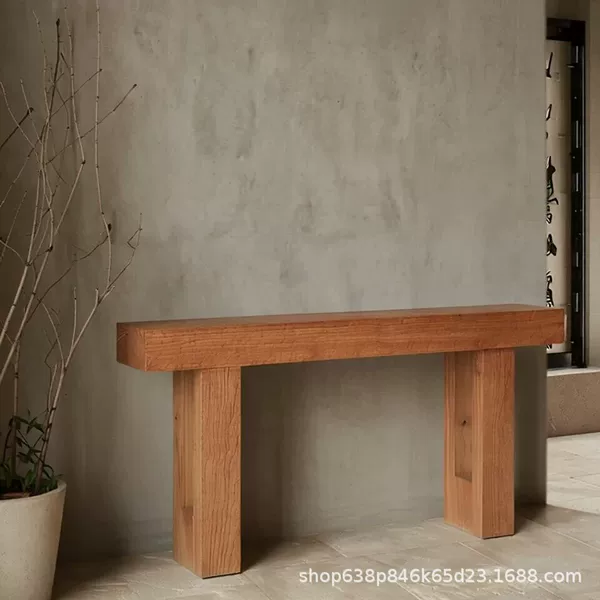 Wabi-sabi style solid wood entryway table, long narrow console table for the hallway, vintage entranceway decorative table, wall-mounted narrow table