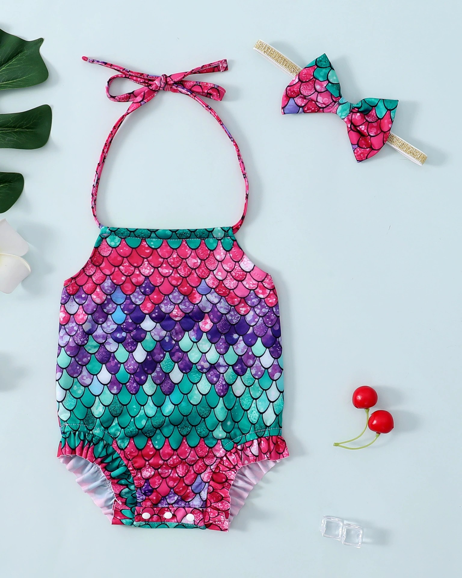 Summer beach swimwear, overall, flowered
