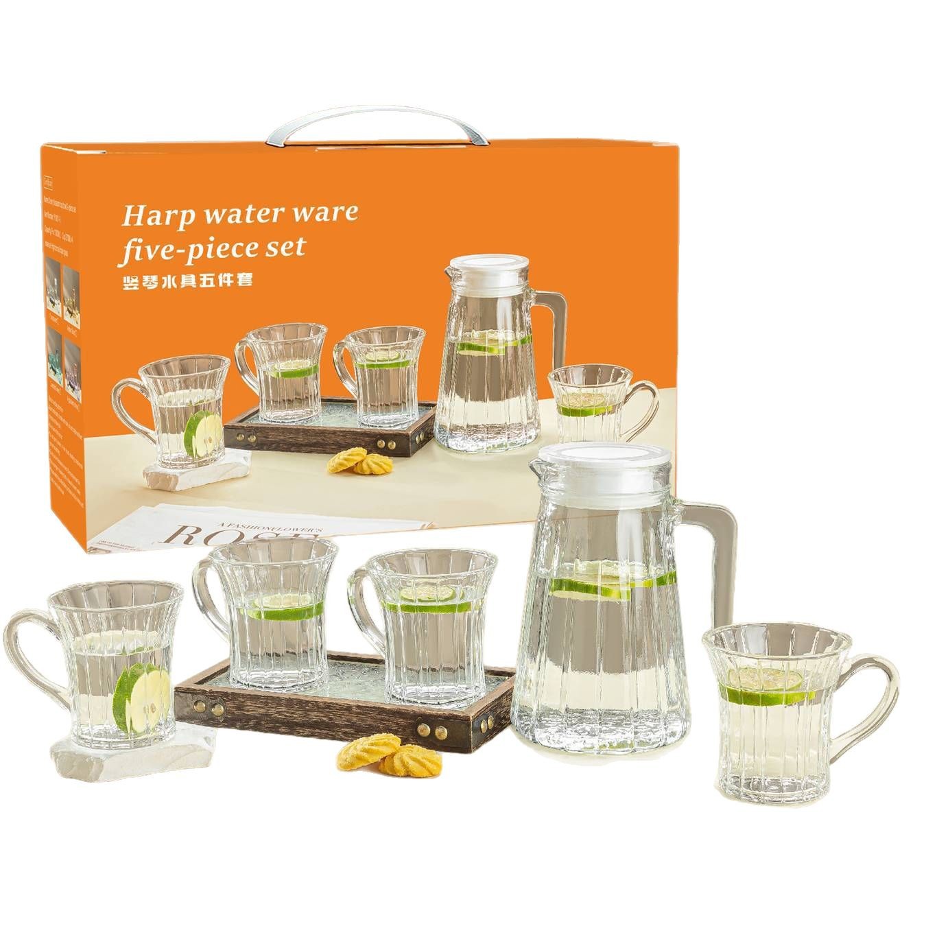 Juego de agua de vidrio de arpa de cinco piezas Juego de agua de hervidor frío para el hogar de siete piezas