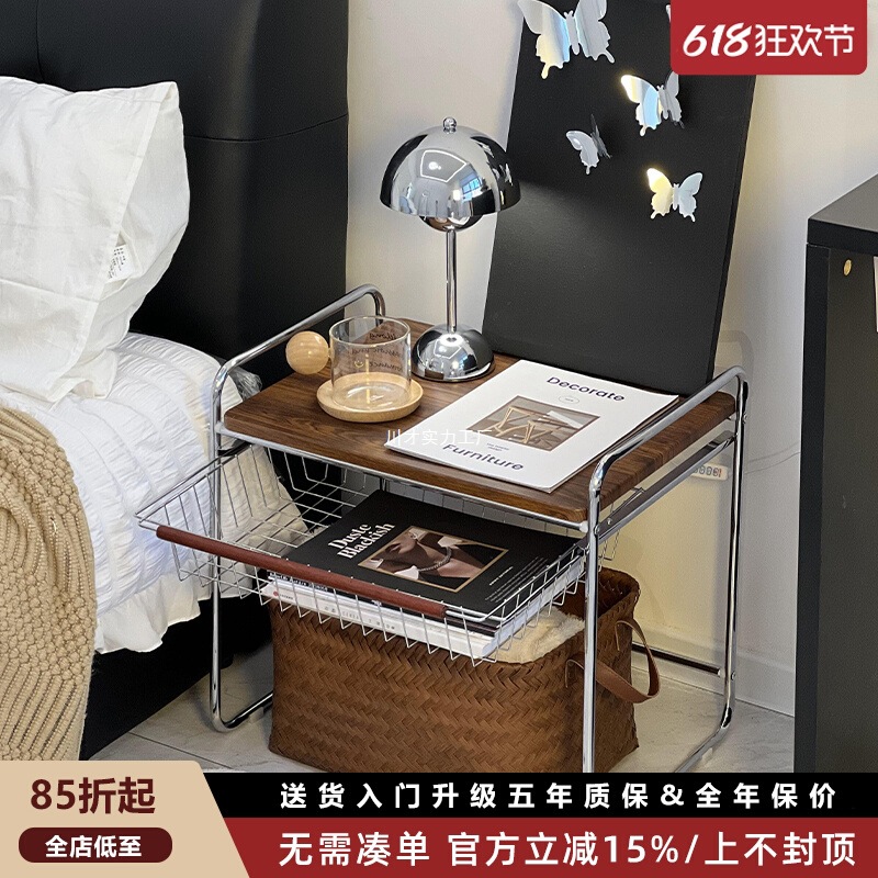 简约不锈钢床头柜卧室家用小户型床边小边几设计师创意床头置物架