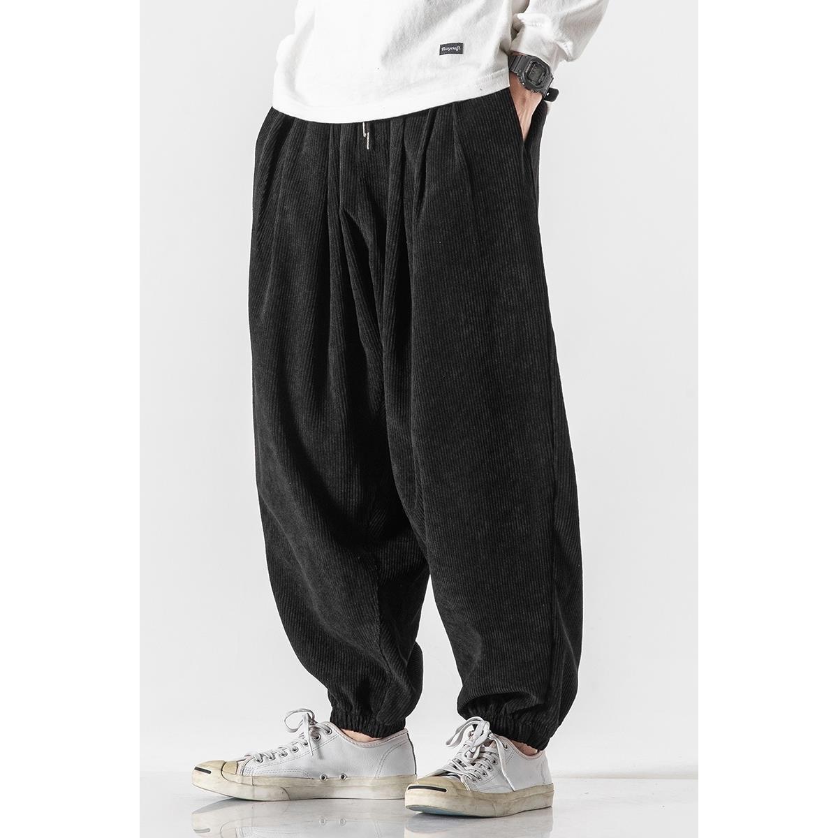 Pantalones casuales de pana de estilo chino para hombres, pantalones sueltos y gordos de talla grande, pantalones de pierna ancha de marca de moda para hombres