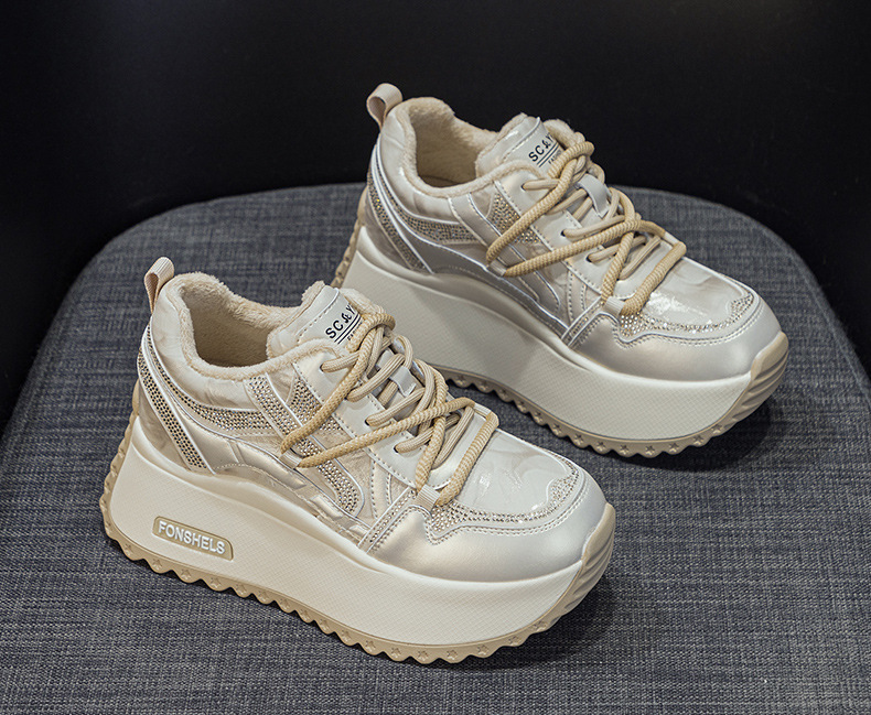 Giày sneaker nữ đế dày chunky phong cách cổ điển phối màu thời trang — M2992-1 plus nhung màu sâm panh, M2992 lót đơn màu sâm panh, M2992 lót đơn màu tím, M2992-1 plus nhung tím chi tiết 14
