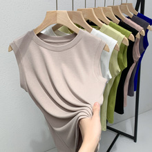 莫代尔无袖上衣女2025新款女装防走光背心简约高级感纯色螺纹t恤
