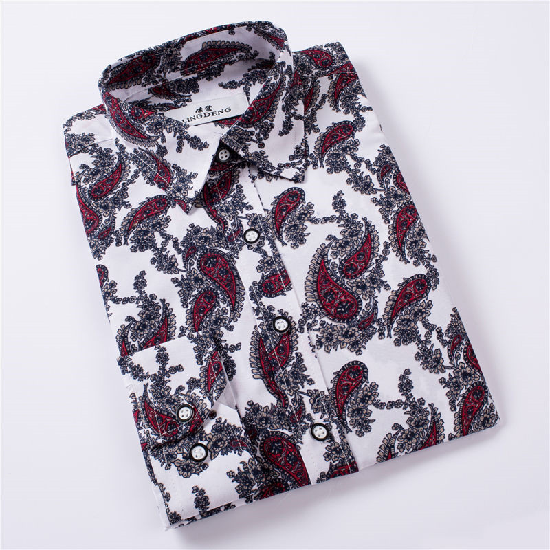 1508-C59-P18 Men's Wrinkle-Free Slim Fit Printed Shirt Trendy Floral Long Sleeve Shirt Plus Size