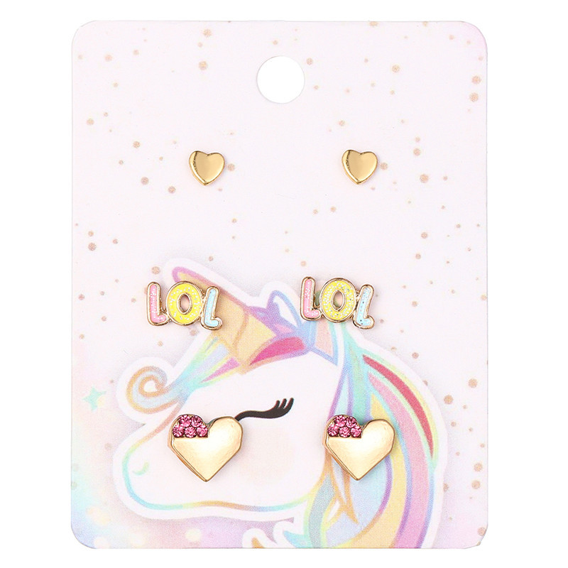 Cartoon Style Heart Shape Alloy Plating Girlu0027S Ear Studs 3 Pairs