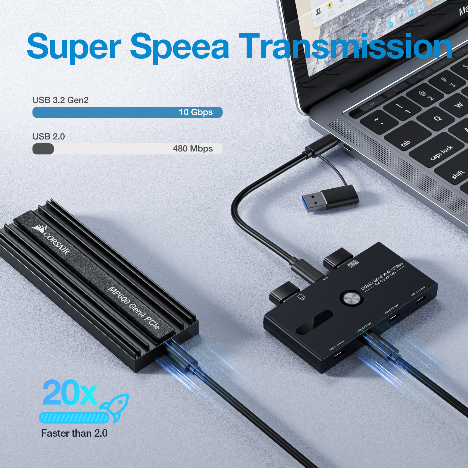 USB tipo C 10g HUB 3.2 gen2 4 puertos usb c divisor