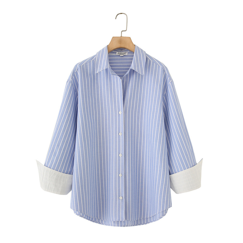 Taop&Za Women's Clothing 2026 Summer New Style Striped Oxford Cotton Long-Sleeved Lapel Shirt 2350736 Taop&Za Women's Clothing 2026 Summer New Style Striped Oxford Cotton Long-Sleeved Lapel Shirt 2350736