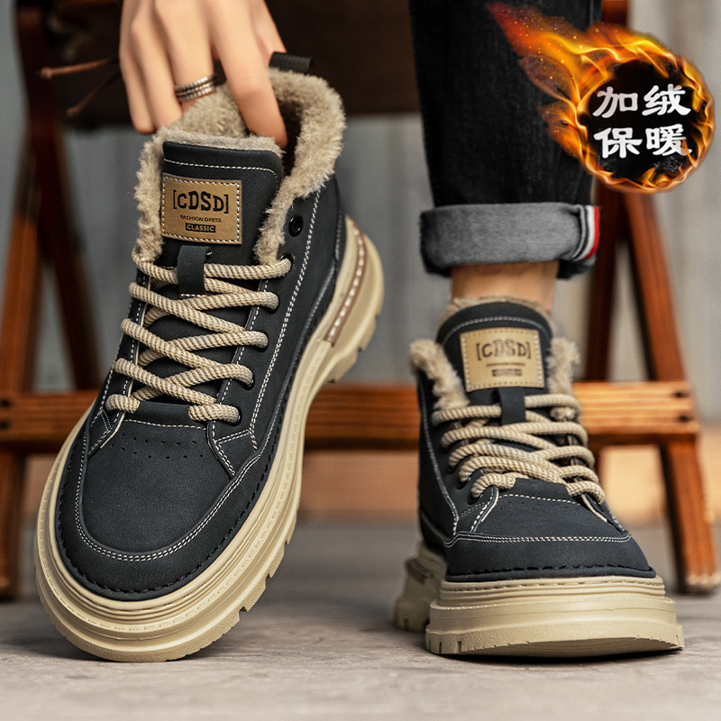 Boots Men's 2025 New Winter Velvet Warm Snow Cotton Shoes Men's High-Top Workwear Sports and Leisure Men's Shoes
