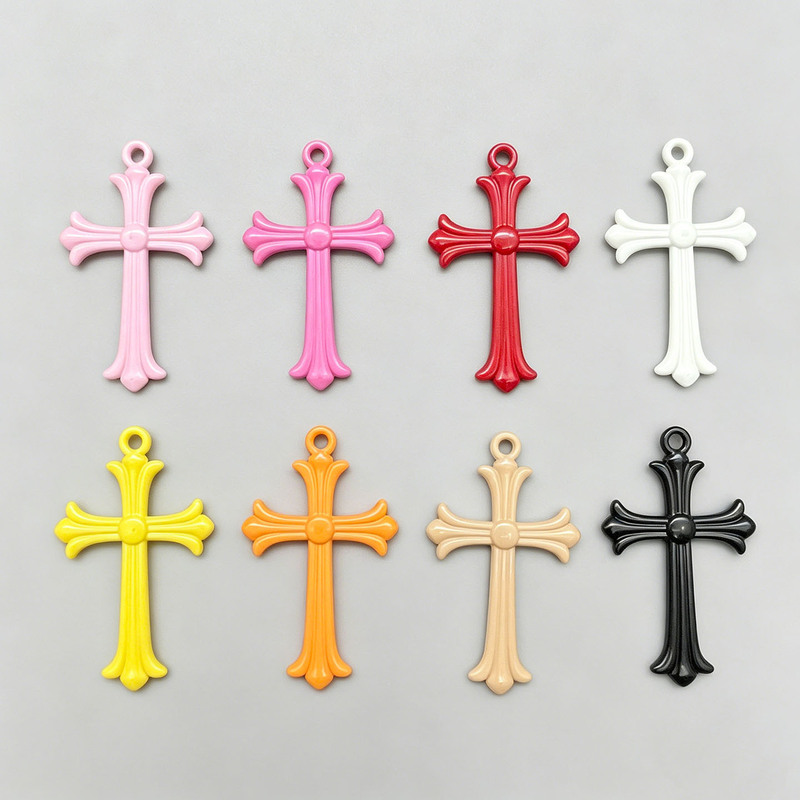 European and American Retro Colorful Cross Accessories DIY Spray-Painted Alloy Double-Sided Pendant Necklace Keychain Bag Accessories