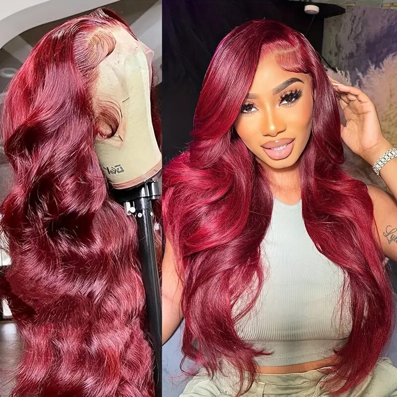 Foreign trade cross-border European and American fashion wine red wig hot front lace 13*4 large wave long curly hair full head cover