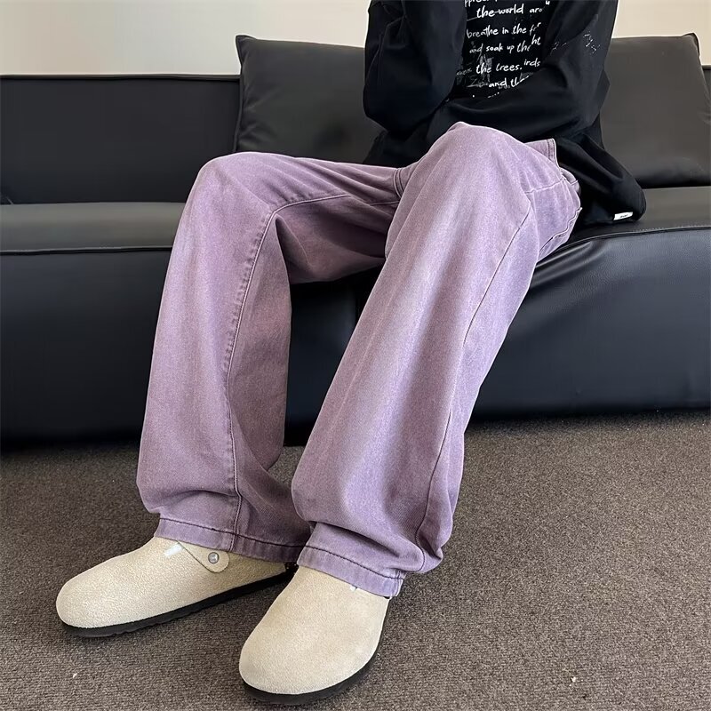 American Retro Purple Jeans Men's and Women's 2024 New Autumn Trendy Brand Chopper Handsome hiphop Loose Wide-leg Pants
