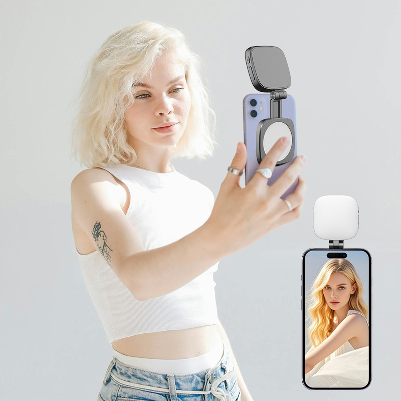 Mobile Phone Selfie Fill Light with Built-In Makeup Mirror, Selfie Led Fill Light, Dual-Directional Reversing Mobile Phone Photography Fill Light