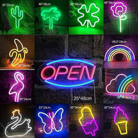 跨境亚马逊led霓虹灯open电竞发光手柄图案酒吧游戏墙壁装饰挂件
