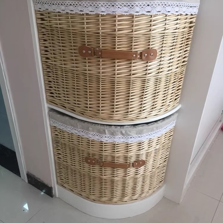 Caja de almacenamiento de tipo cajón de trenzado de sauce con cuadrícula de esquina de forma especial en forma de sector triangular semicircular