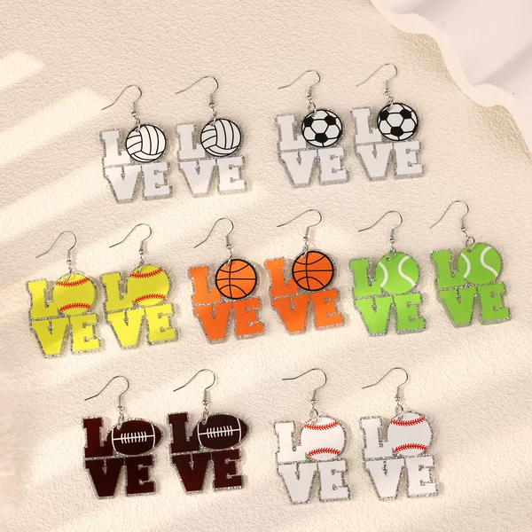 in stock love volleyball basketball volleyball creative eardrop earrings party decoration acrylic wholesale cross border