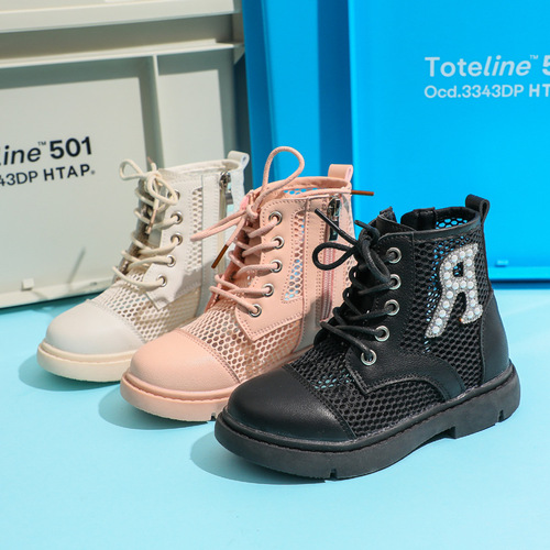 Girls' boots British style spring and autumn big children's Martin boots breathable soft soles fashionable princess leather boots children's low boots