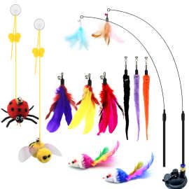 定制款猫咪吸盘玩具套装猫咪羽毛玩具逗猫棒替换头支持小单定制