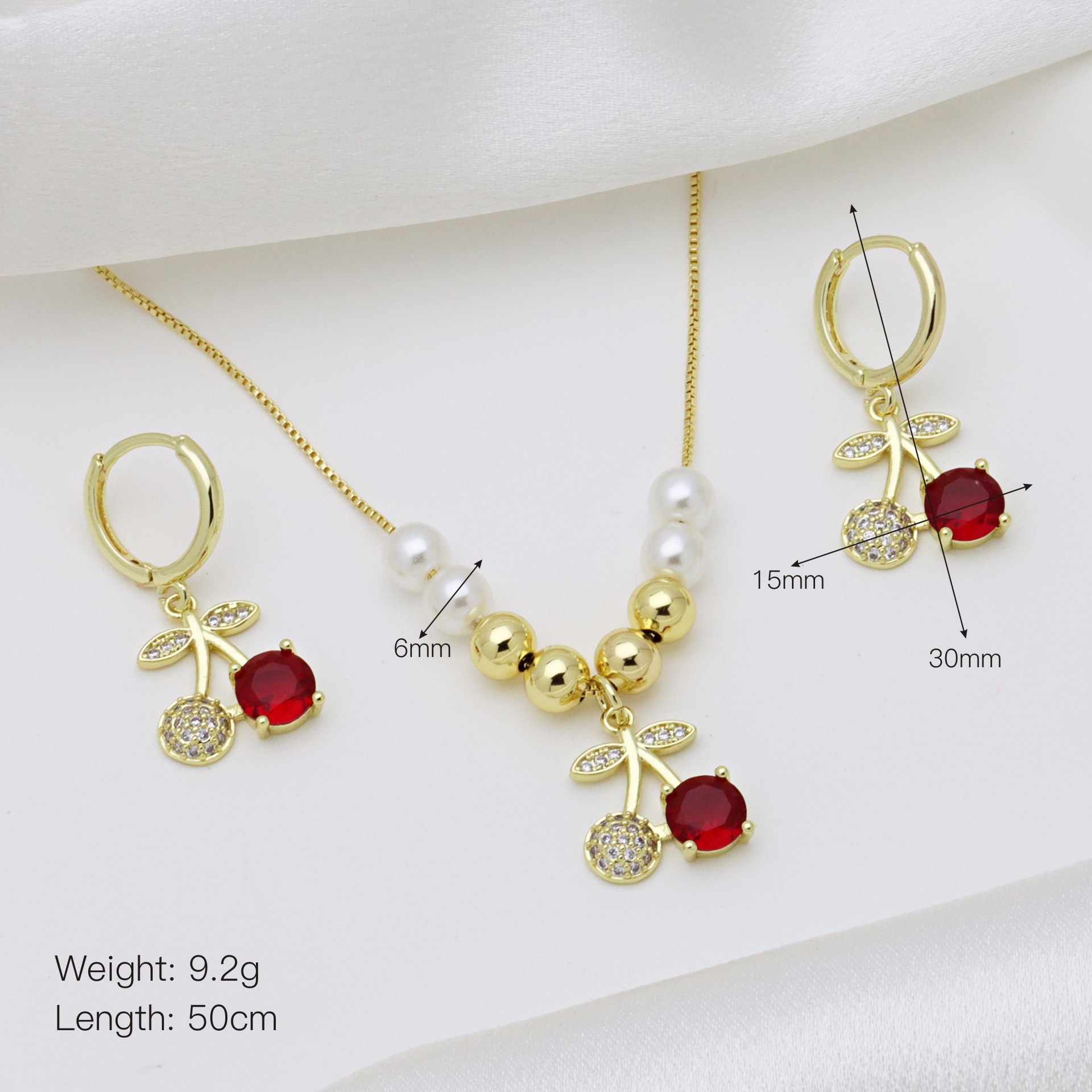 16g Weight Zircon Inlay Material Jewelry Set Classification box chain Chain Type 1 Set Quantity Holiday Occasion Copper Material Cherry Pattern All Seasons Season Women's Gender Inlay Design Vacation, Simple Style Style Wholesale Jewelry Vacation Simple Style Cherry Copper Zircon Inlay Jewelry Set Box Chain 11
