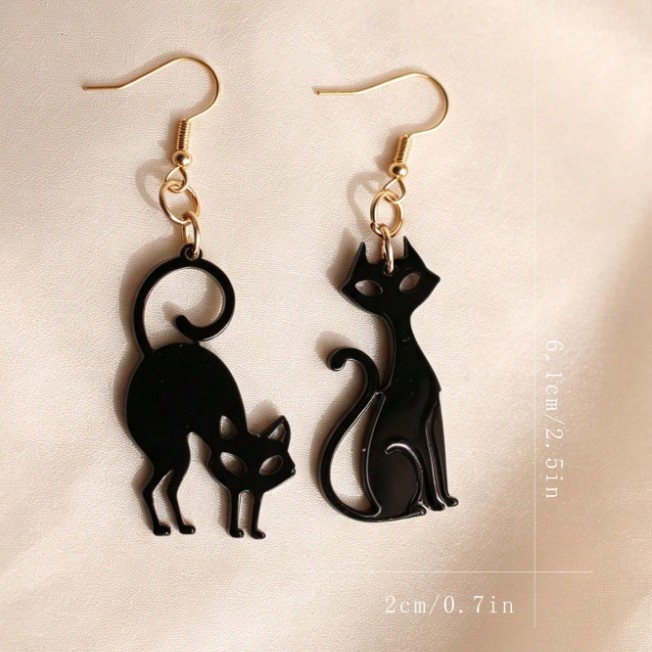 Whalesha Cross-Border European and American Dark Gothic Style Halloween Exquisite Hollow Horror Black Cat Asymmetrical Earrings Wholesale