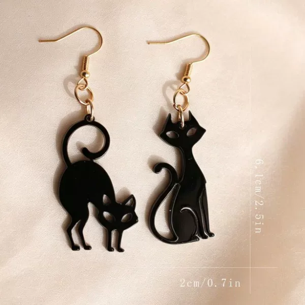 Whalesha Cross-Border European and American Dark Gothic Style Halloween Exquisite Hollow Horror Black Cat Asymmetrical Earrings Wholesale