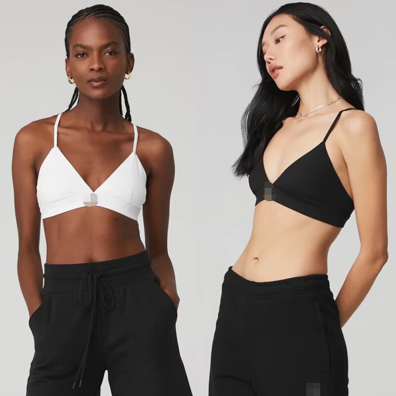 Fitness Bra Yoga Wear for Women, Summer V-Neck Strapless Beauty Back Triangle Running Sports Bra with Removable Chest Pads