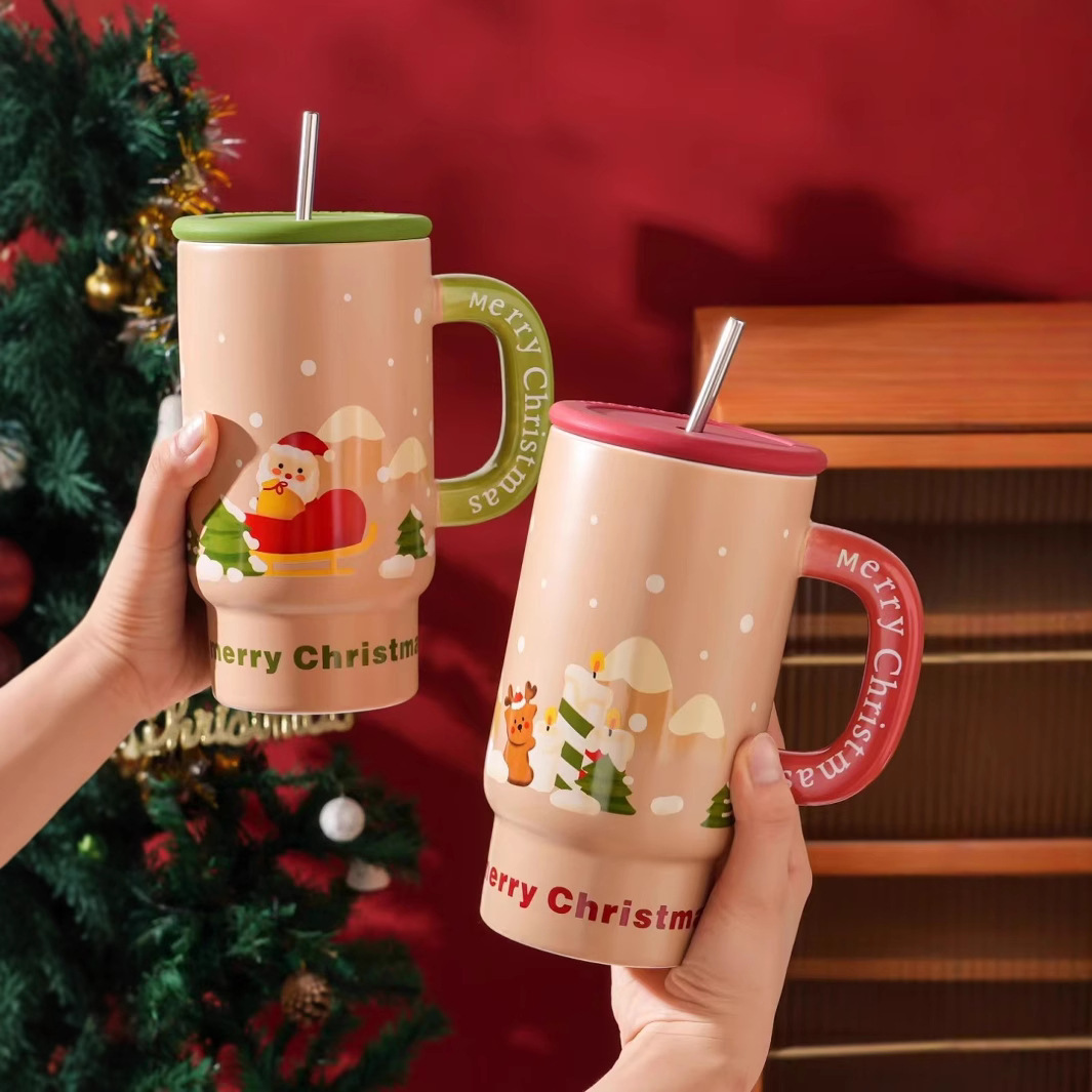 Creativa de dibujos animados tazas de Navidad tazas de agua de paja tazas de café de cerámica de gran capacidad tazas de oficina personales regalos tazas