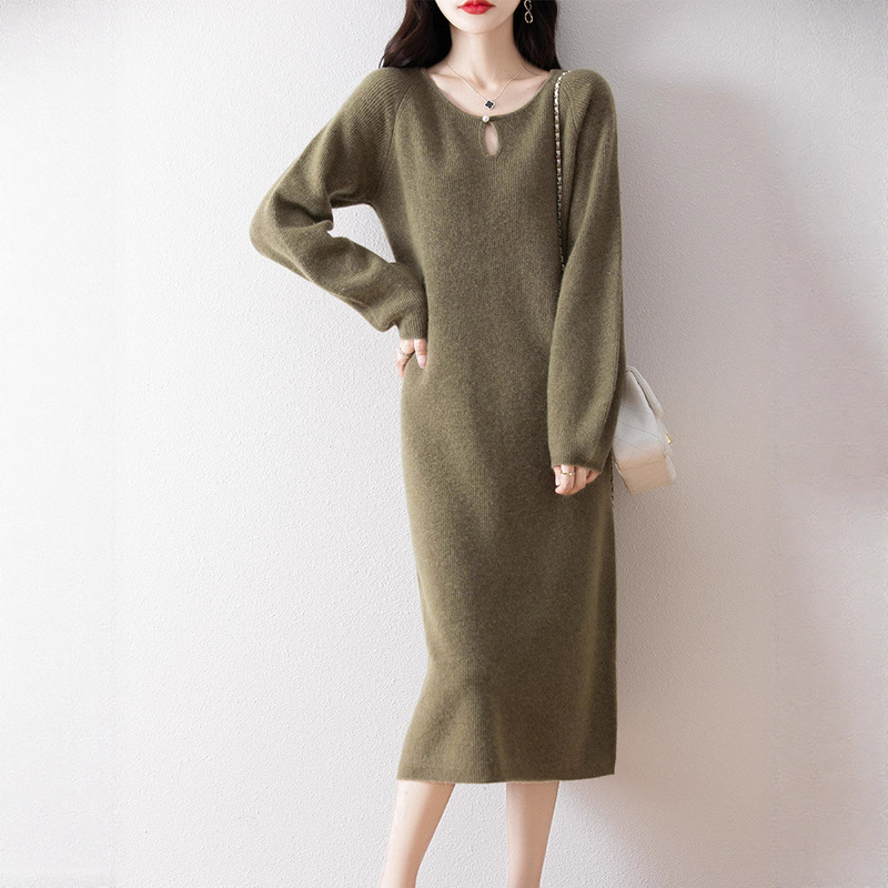New Long-Sleeved Versatile Casual Design Sweater Dress Autumn and Winter New Round Neck Pullover Knitted Straight Skirt for Women New Long-Sleeved Versatile Casual Design Sweater Dress Autumn and Winter New Round Neck Pullover Knitted Straight Skirt for Women