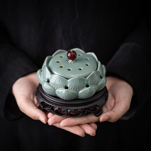 Retro lotus plate incense burner creative Zen home indoor tea room tea table mugwort sandalwood agarwood aromatherapy burner ornaments