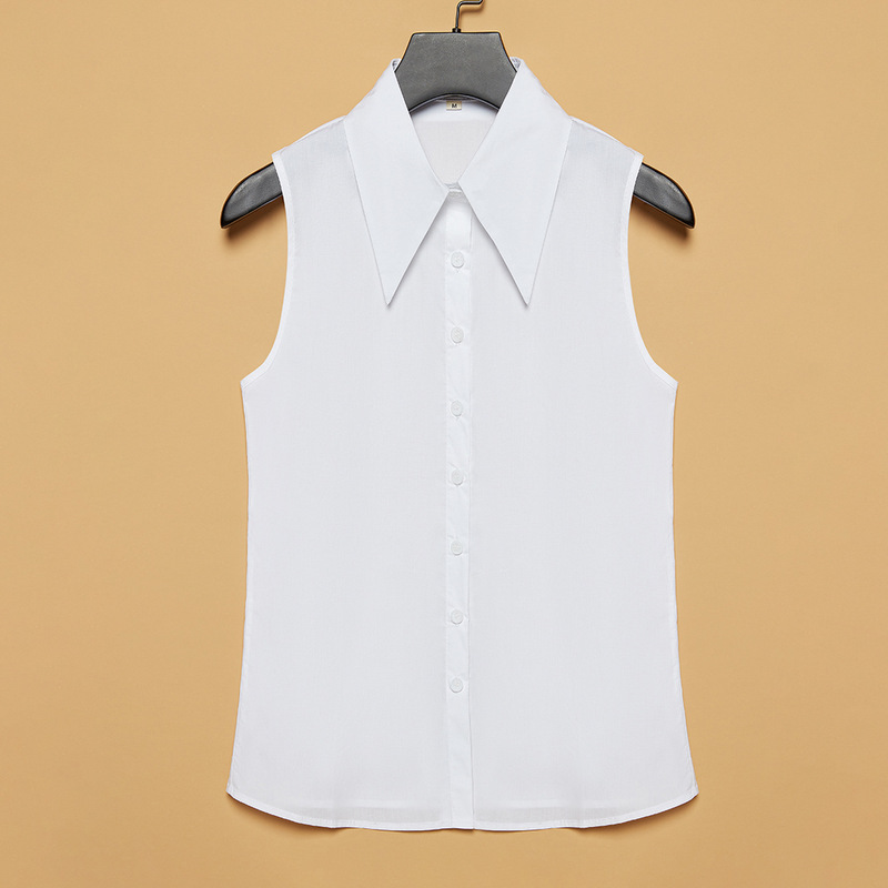 Large Pointed Collar Sleeveless Shirt Women's Summer Fashion Professional Commuting Simple Shirt Bottoming White Top