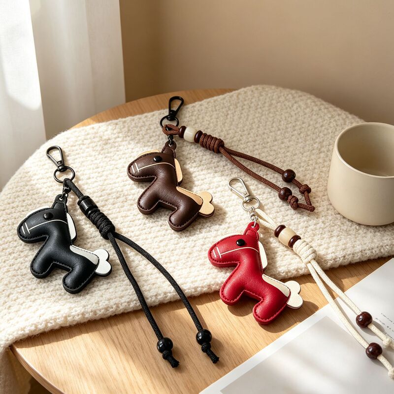 Vintage high-end leather pony braided rope keychain bag pendant versatile phone accessory decoration for girls Vintage high-end leather pony braided rope keychain bag pendant versatile phone accessory decoration for girls