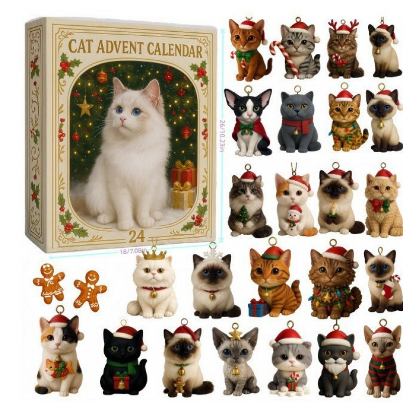 New Perfect Christmas - Advent Calendar Blind Box for Cat Lovers, Christmas Tree Decoration Acrylic Pendant New Perfect Christmas - Advent Calendar Blind Box for Cat Lovers, Christmas Tree Decoration Acrylic Pendant