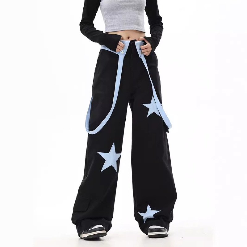 Design Sense Niche Turnaround Waist Cover Covers American Dopamine Star Embroidered Casual Couple Vibe Mopping Pants