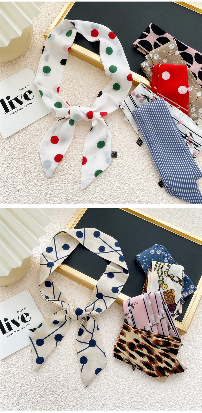 Fashion Contrast Color Polka Dots Small Silk Scarf Wholesale Nihaojewelry display picture 26