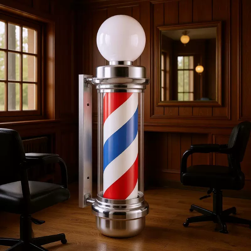 厂家美容美发灯箱镀铬球泡灯发廊理发店转灯挂壁防水barber pole