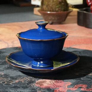 Handmade Ceramic Tea Set with Iron Base by Zhuang Chui Ren, Creative Universal Tea Bowl with Lotus Design and Three-Talent Lid