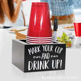 厂家现货实木纸杯架分配器无盖带笔架杯子整理盒长方形双杯储物架